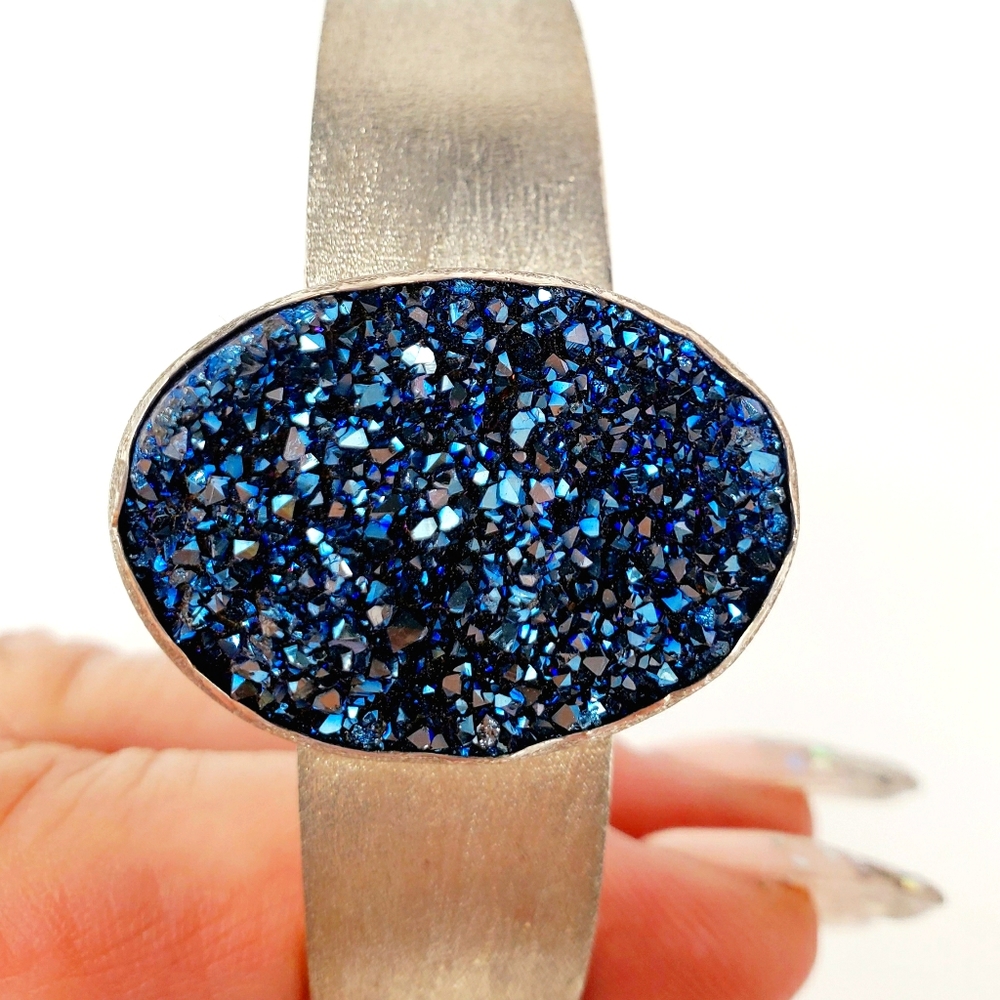 Chris Bales 925 SS Brushed Cuff w Blue Drusy